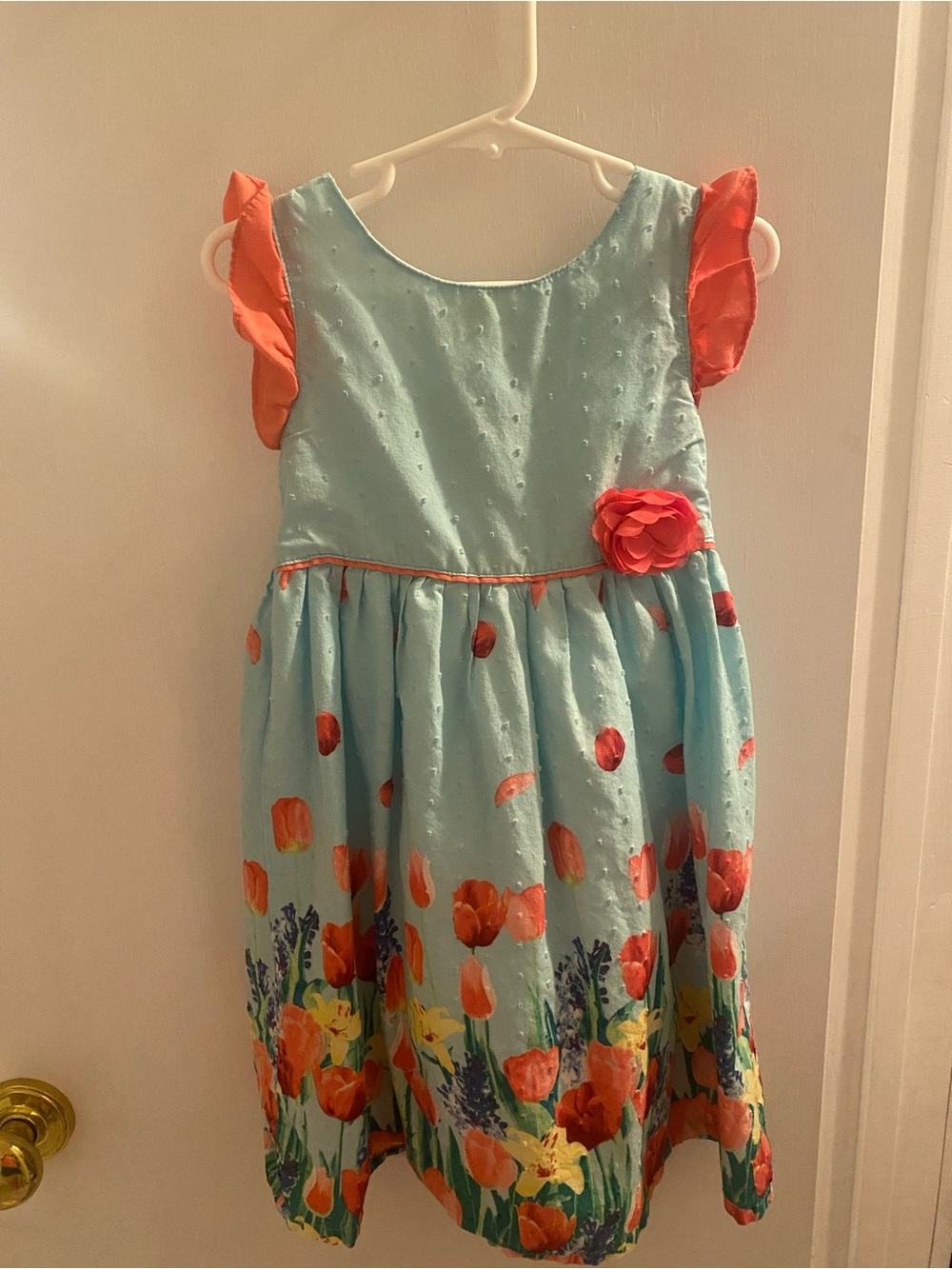 Penelope Mack Light Blue Dress with Coral Floral Accents
